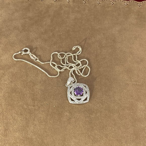 Amethyst & CZ 925 Solid Sterling Silver Pendant - Picture 7 of 7
